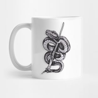 Snake and Magic Wand Black and White Mug